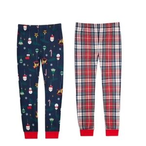 Members Mark Holiday Pajama Pants - Navy & Red Plaid Sz 10
